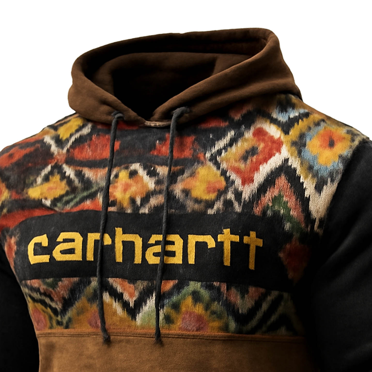 Men's Vintage Western Cowboy Aztec Black And Suede Brown Splicing Hoodie-Unitsen