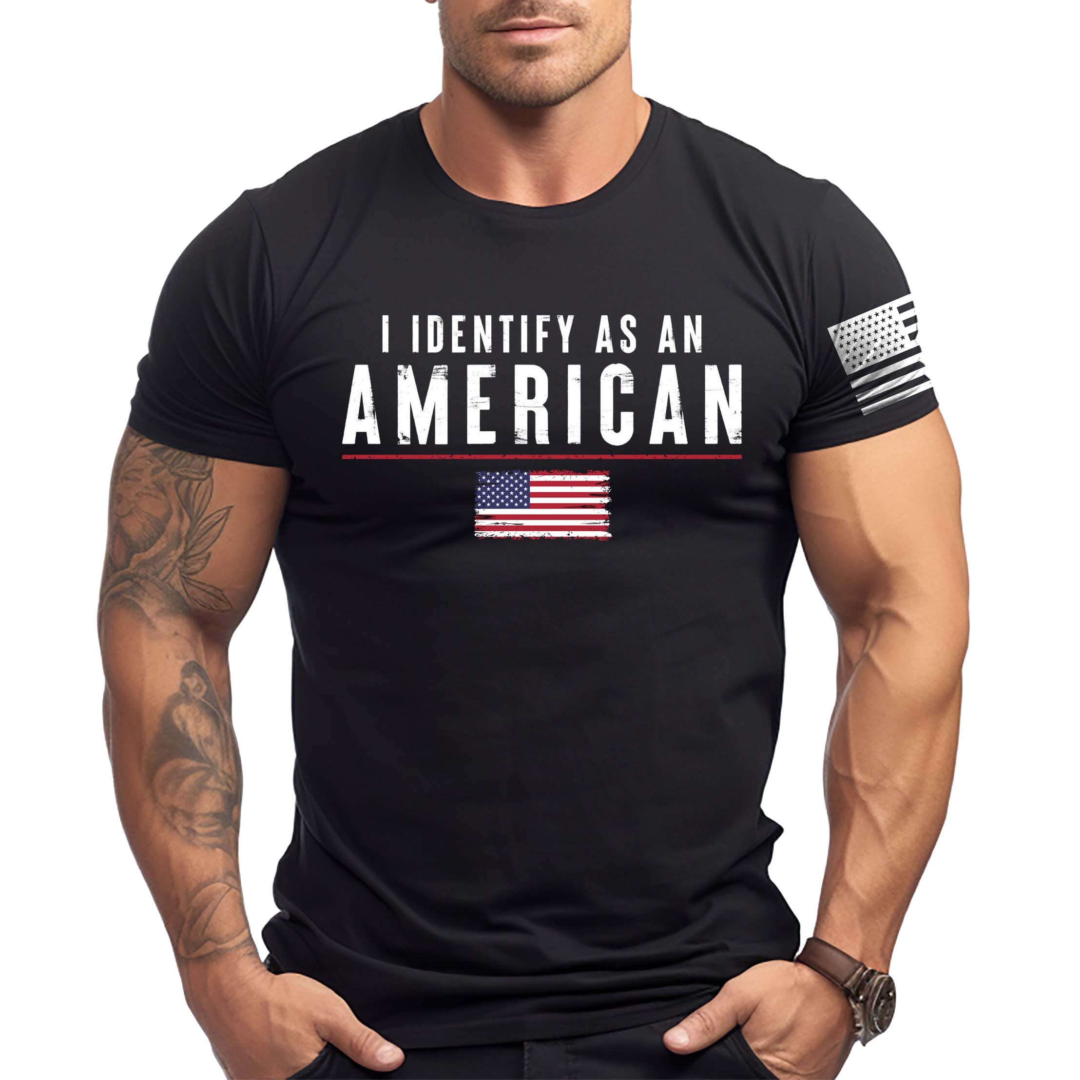 Men's Vintage I Identify As An American Patriotic Print Daily Short Sleeve Crew Neck T-Shirt-Unitsen