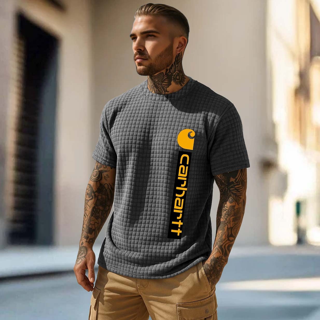 Carhartt Men's Vintage Quilted Waffle Surfing Short Sleeve Crew Neck Muscle T-Shirt-Unitsen