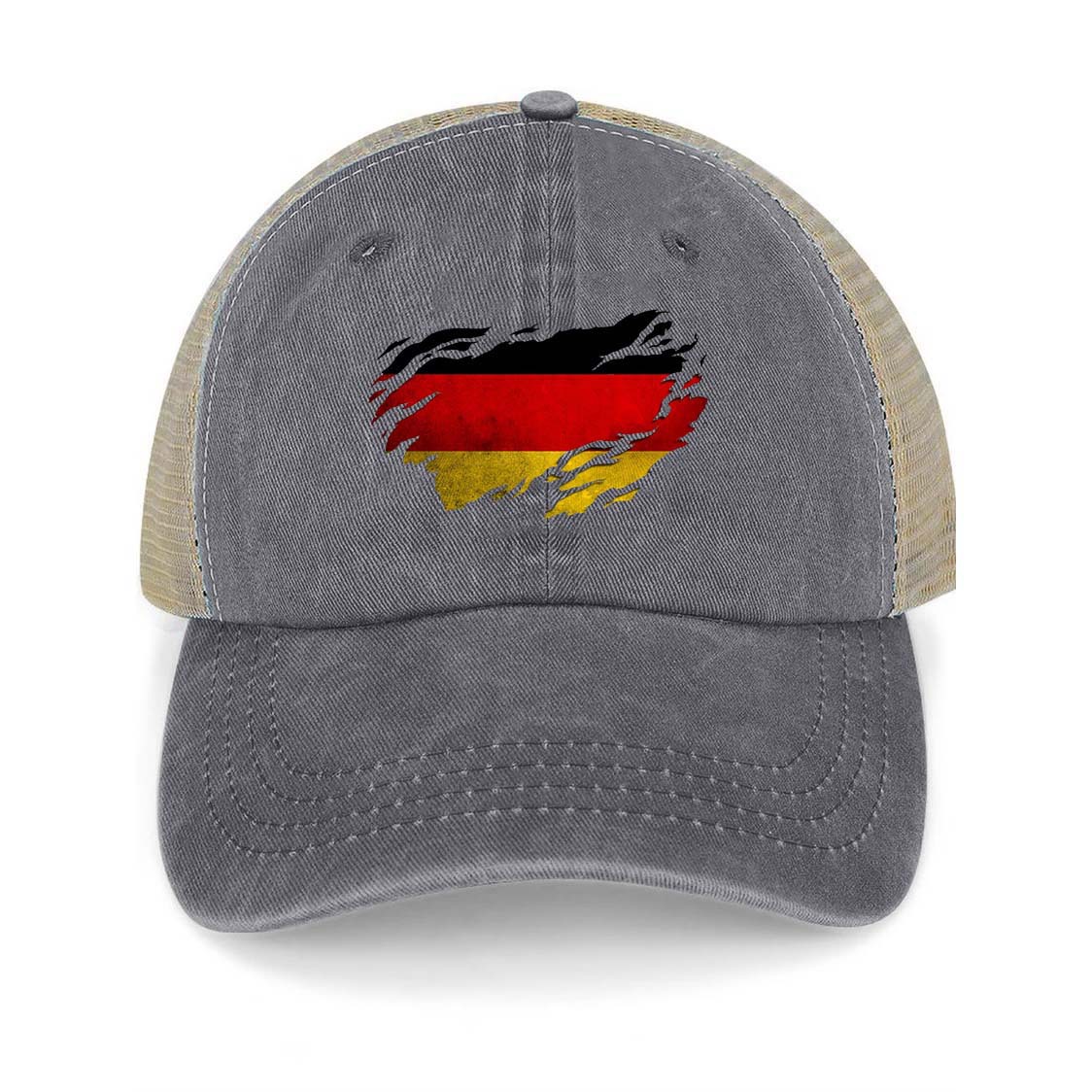 Vintage German Flag Washed Cotton Panel Mesh Sun Hat-Unitsen