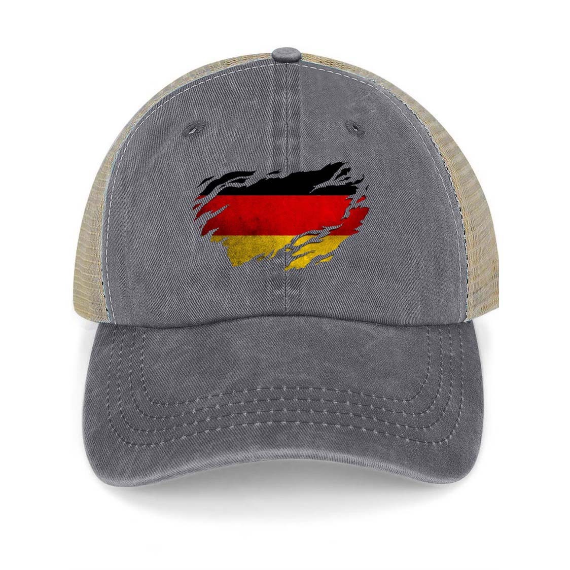 Vintage German Flag Washed Cotton Panel Mesh Sun Hat-Unitsen