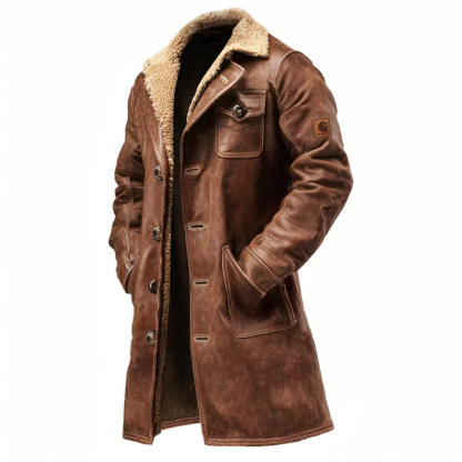 Men's Vintage Dark Brown Suede Leather Faux Fur Jacket Shearling Coat-Unitsen