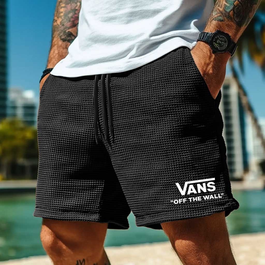Vans Men's Vintage Waffle Knit Surf Brown Elastic Drawstring Walkshort Shorts-Unitsen