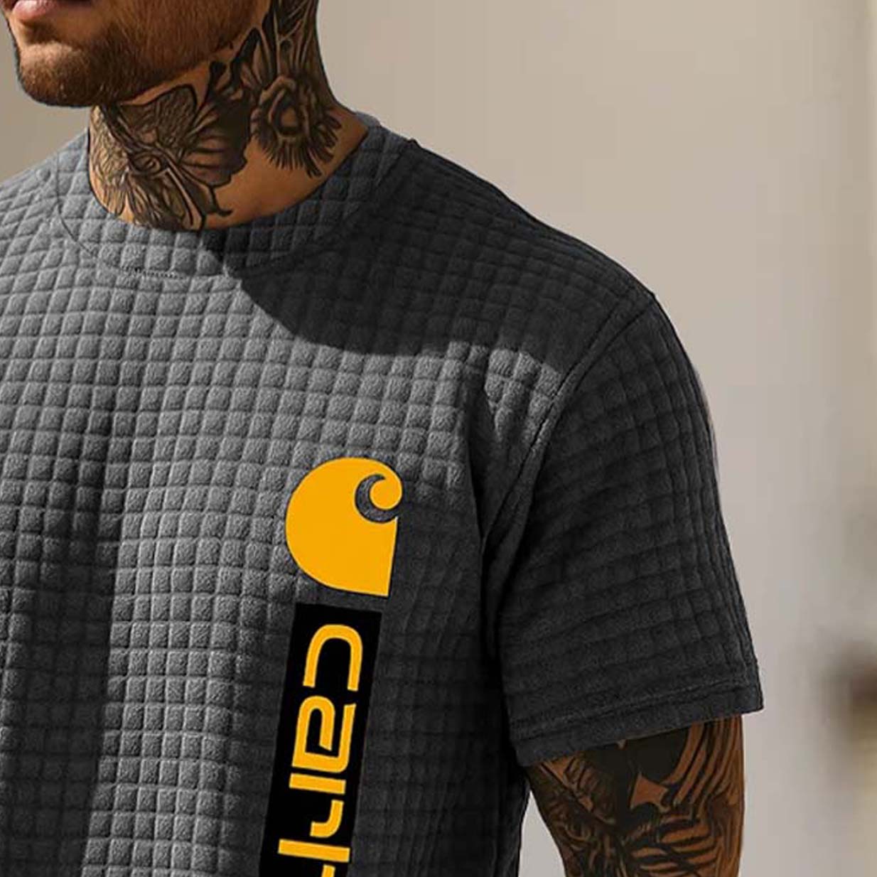 Carhartt Men's Vintage Quilted Waffle Surfing Short Sleeve Crew Neck Muscle T-Shirt-Unitsen