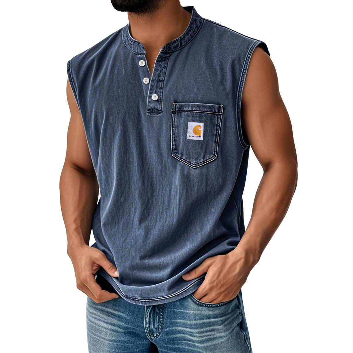 Carhartt Men's Vintage Distressed Pocket Henley Sleeveless Tank Top-Unitsen