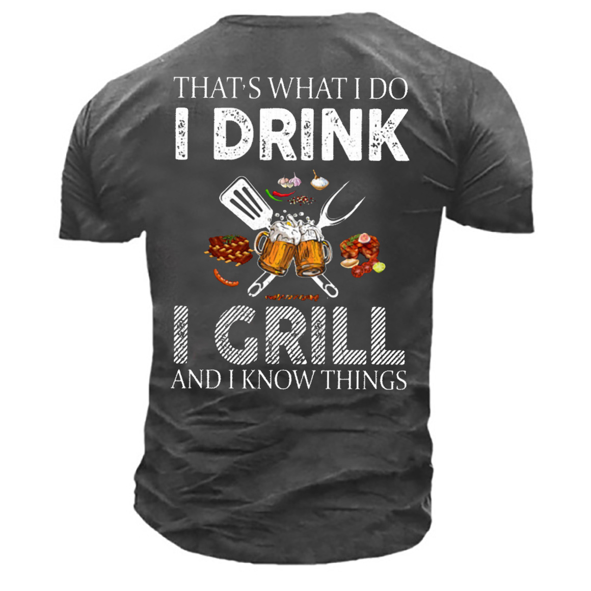 Men's That's What I Do I Drink I Grill Beer Print Cotton T-Shirt-Unitsen