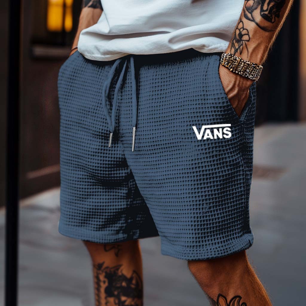 Vans Men's Vintage Waffle Knit Beige Elastic Drawstring Board Surf Shorts-Unitsen