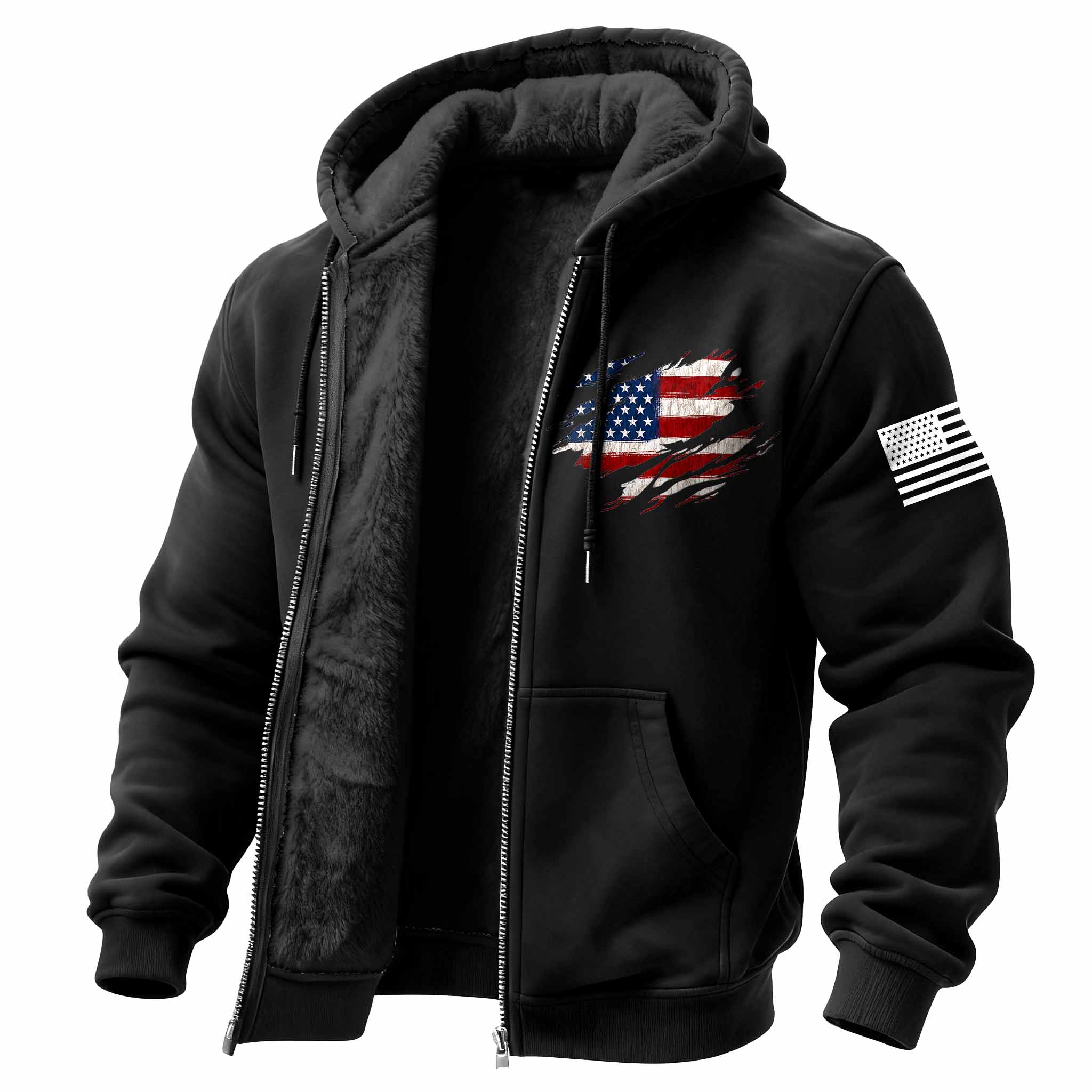 Men's Vintage American Flag Patriotic Fleece Pocket Full Zip Long Sleeve Hoodie Jacket