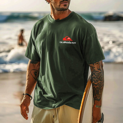 Quiksilver Men's Vintage Surfing Graphic Print Dark Gray Cotton Short Sleeve T-Shirt-Unitsen