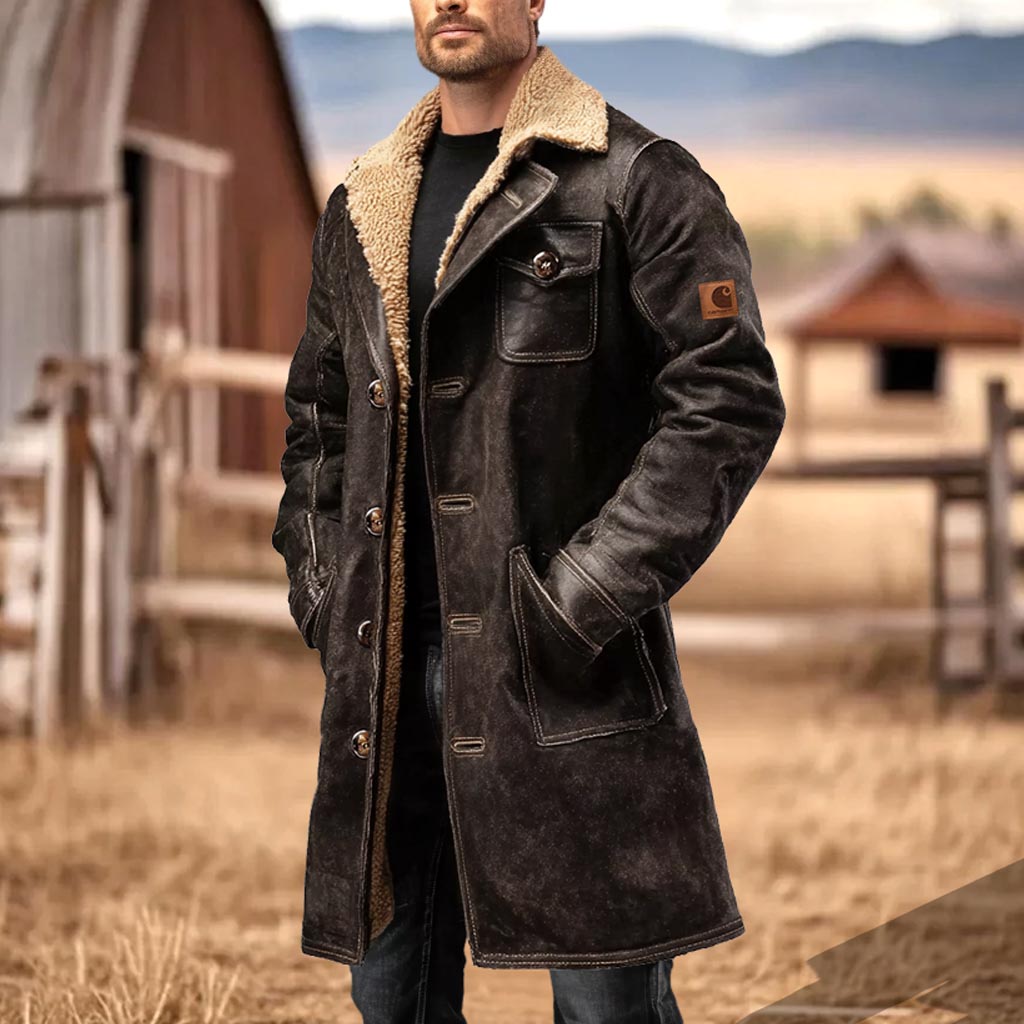 Men's Vintage Dark Brown Suede Leather Faux Fur Jacket Shearling Coat-Unitsen