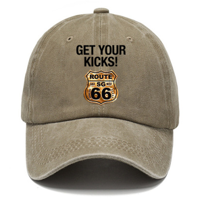 Washed Cotton Sun Hat Vintage Get Your Kicks Route 66 Outdoor Casual Cap Khaki Navy Black Gray Grass Green-Unitsen