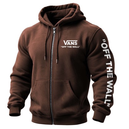 Men's Vintage Off The Wall Print Pocket Full-Zip Long Sleeve Hoodie Jacket-Unitsen