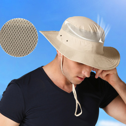 Wide Brim Sun Hat Mesh Bucket Hat Lightweight Bonnie Hat With Adjustable Chin Strap UV Protection Beach Hat-Unitsen