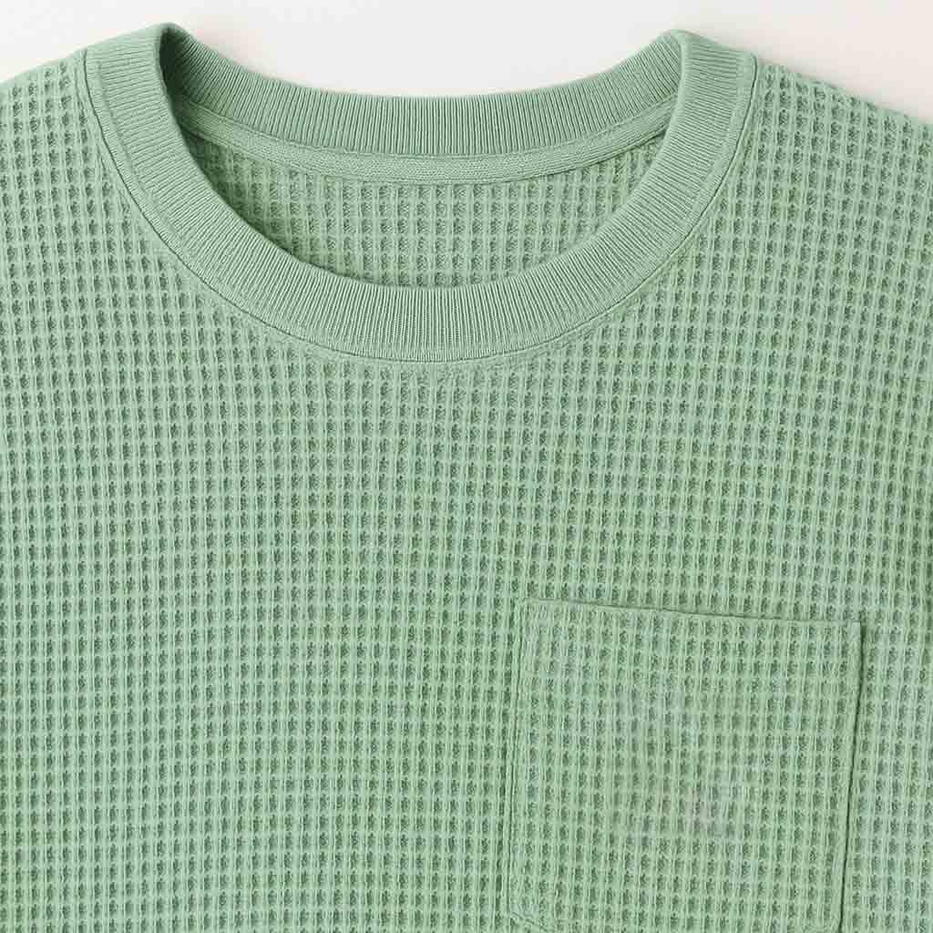 Men's Vintage Waffle Knit Patch Pocket Short Sleeve Crew Neck T-Shirt-Unitsen