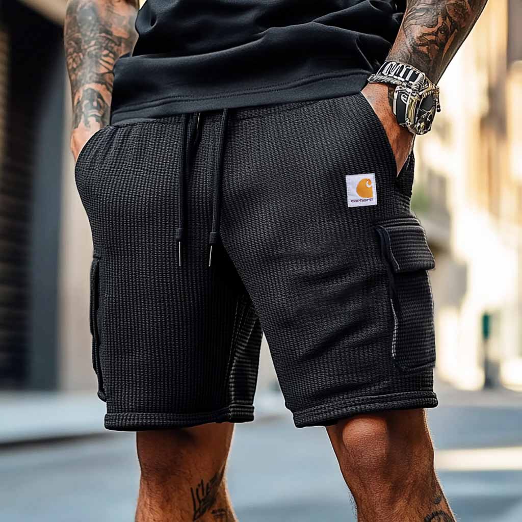 Men's Carhartt Vintage Waffle Knit Multi-Pocket Casual Walkshort Workwear Elastic Cargo Shorts-Unitsen