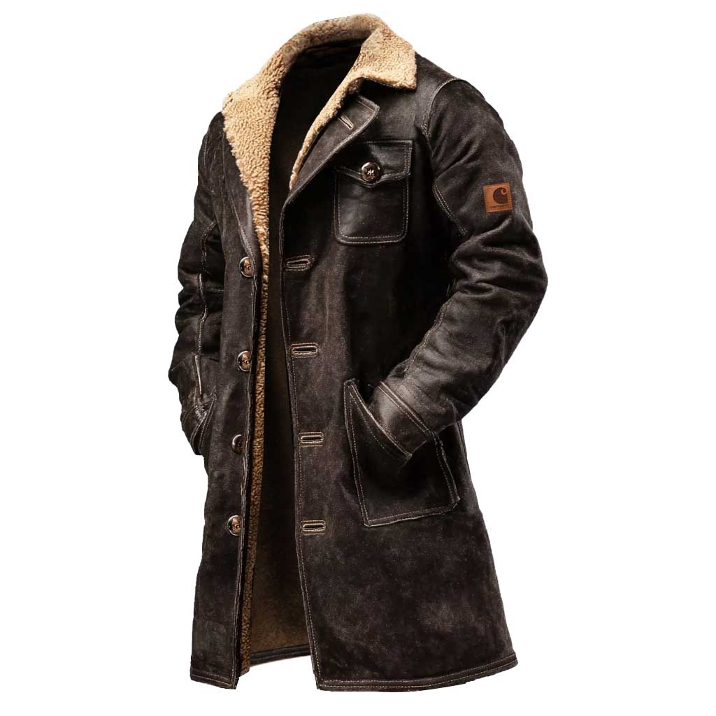 Men's Vintage Dark Brown Suede Leather Faux Fur Jacket Shearling Coat-Unitsen