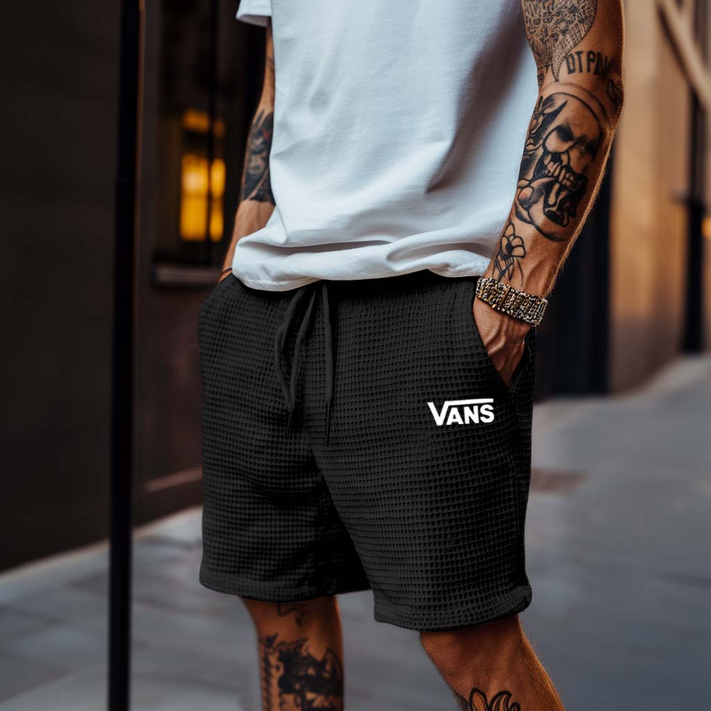 Vans Men's Vintage Waffle Knit Beige Elastic Drawstring Board Surf Shorts-Unitsen