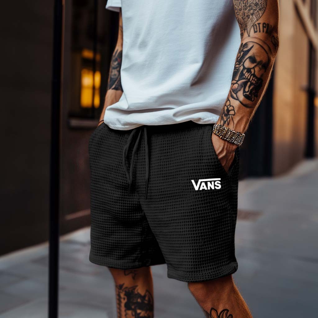 Vans Men's Vintage Waffle Knit Beige Elastic Drawstring Board Surf Shorts-Unitsen