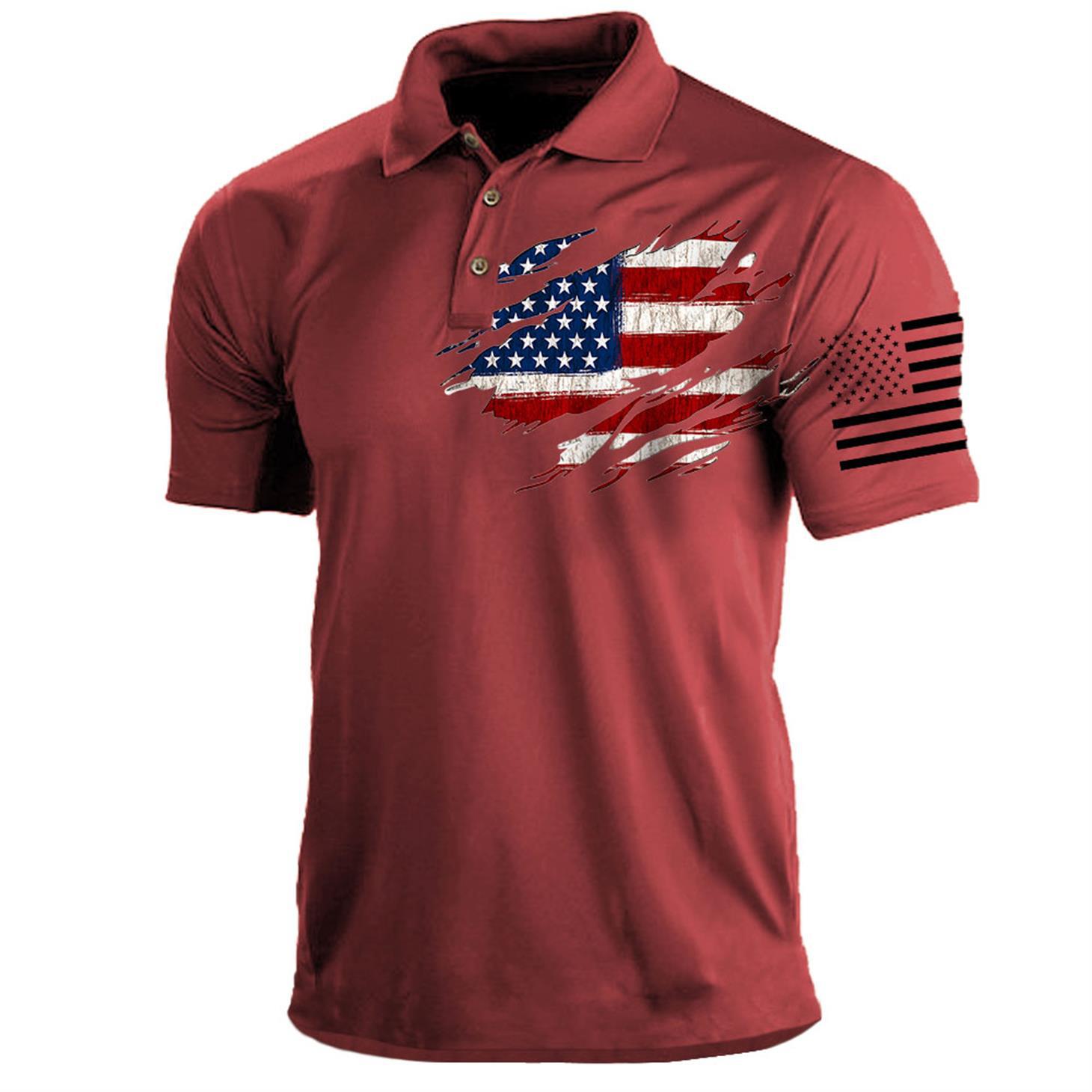 Men's T-Shirt Polo Vintage American Flag Independence Day Short Sleeve Outdoor Summer Daily Top Navy Blue Black Khaki-Unitsen