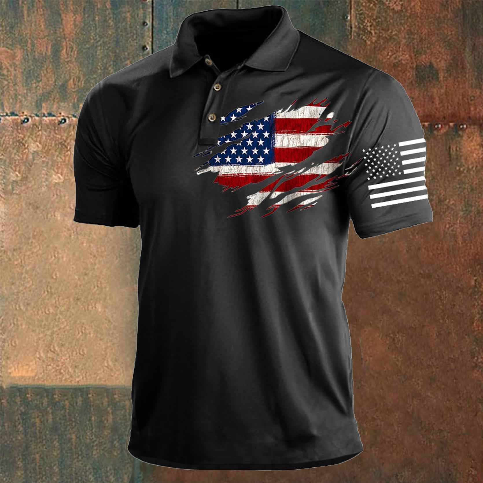 Men's T-Shirt Polo Vintage American Flag Independence Day Short Sleeve Outdoor Summer Daily Top Navy Blue Black Khaki-Unitsen