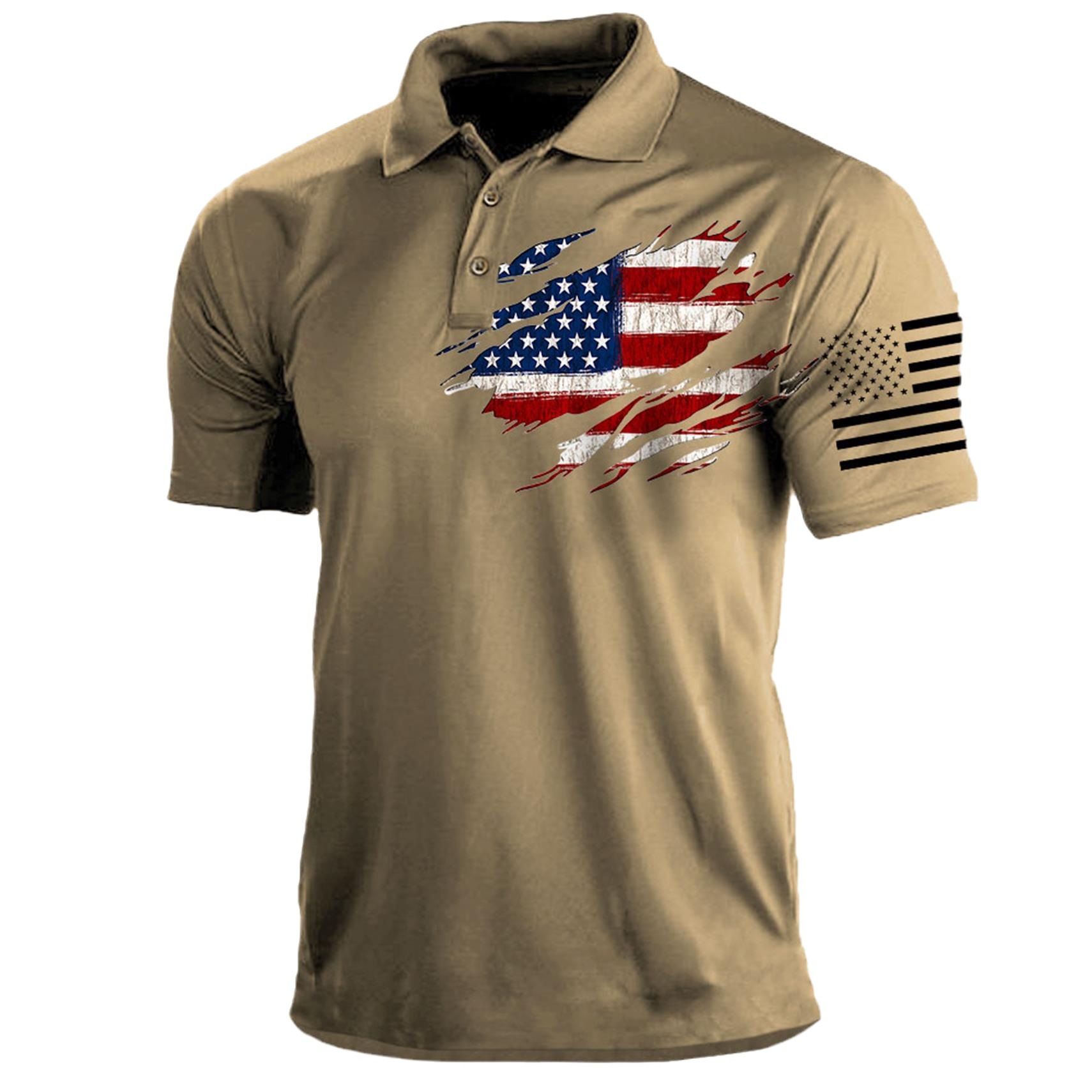 Men's T-Shirt Polo Vintage American Flag Independence Day Short Sleeve Outdoor Summer Daily Top Navy Blue Black Khaki-Unitsen