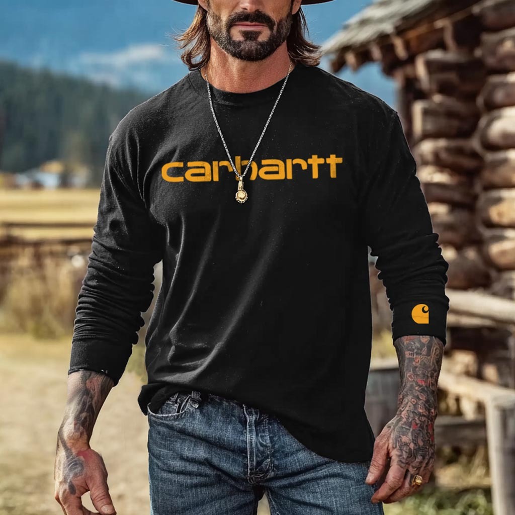 Men's Vintage Western Cowboy Casual Round Neck Long Sleeve T-Shirt-Unitsen