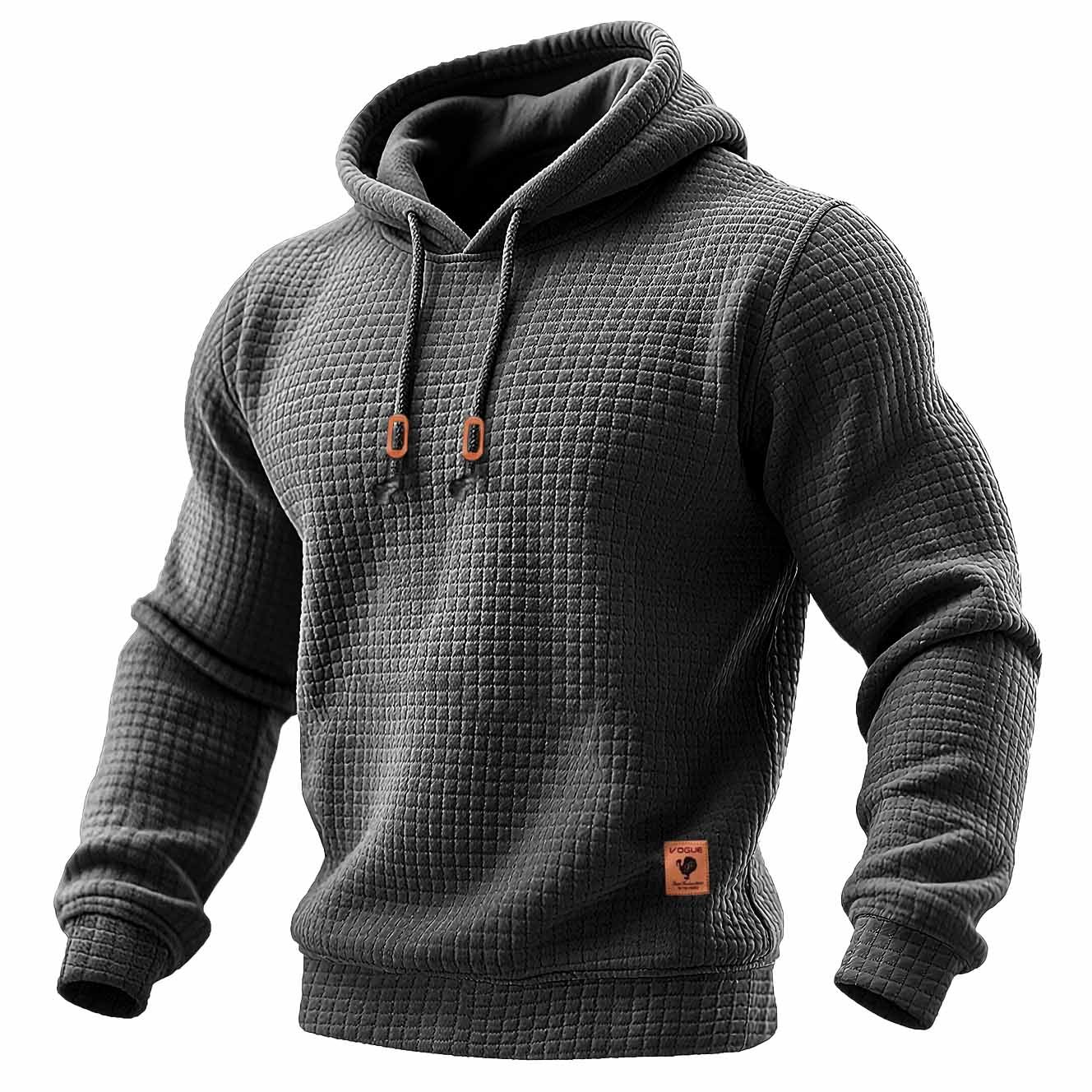 Men's Quilted Waffle Outdoor Sports Solid Color Long Sleeve Daily Tops Hoodie-Unitsen