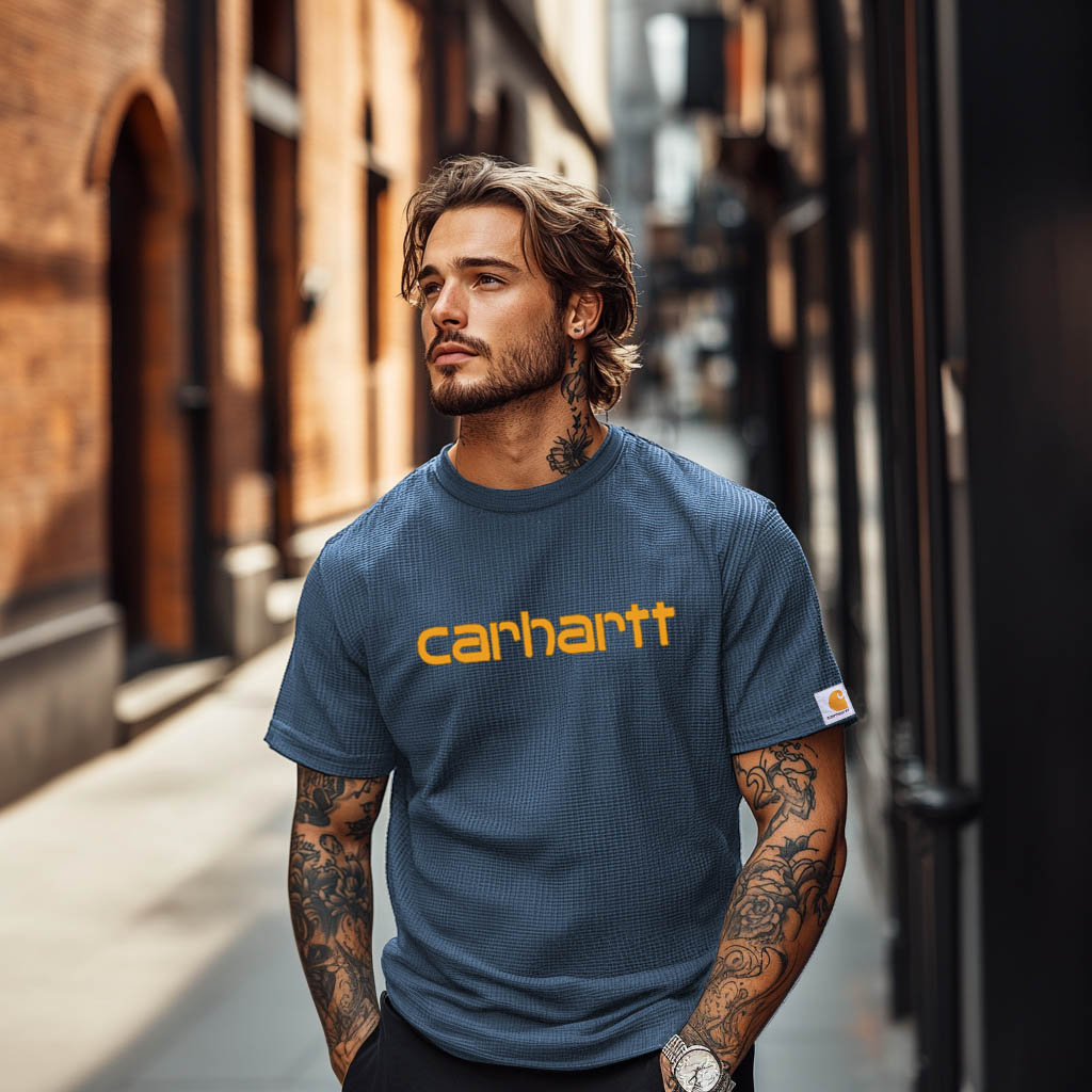 Men's Vintage Waffle Knit Surf Black Short Sleeve Crew Neck T-Shirt-Unitsen