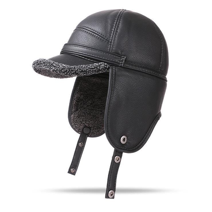 Men's Thickened Warm Earmuffs Buckle Leather Cap-Unitsen