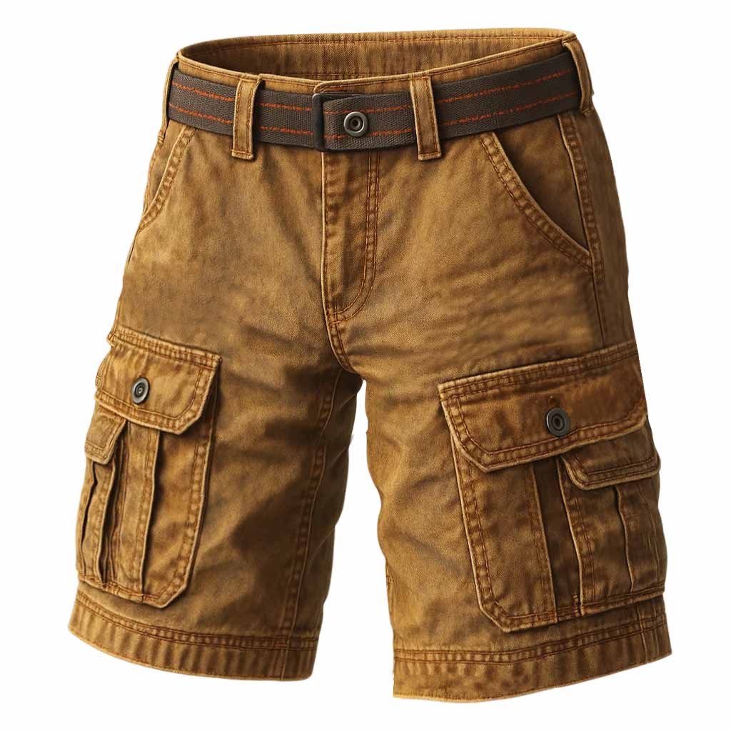 Men's Outdoor Vintage Distressed Tactical Multi-Pocket Stretch Workwear Cargo Shorts-Unitsen