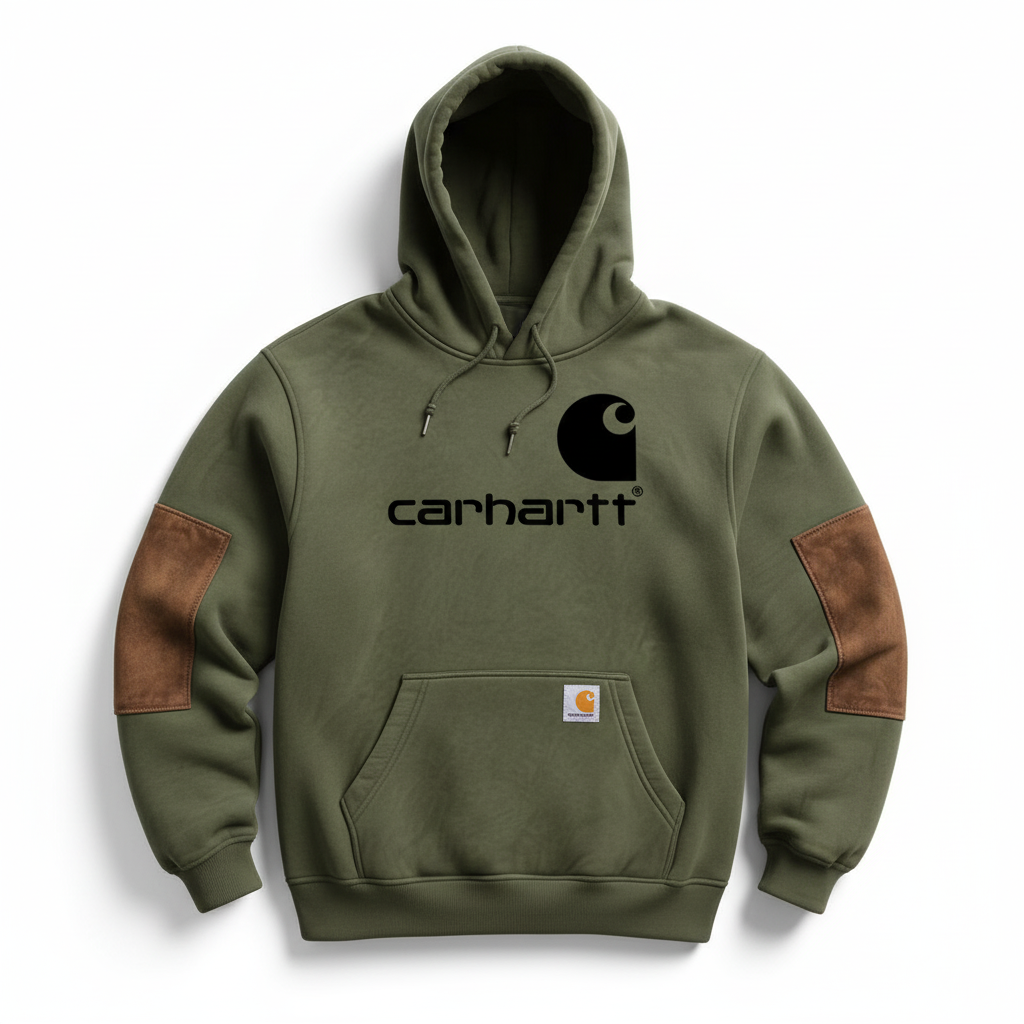 Men's Vintage Army Green Stitching Brown Suede Pocket Hoodie And Sweatpants Jogger Set-Unitsen