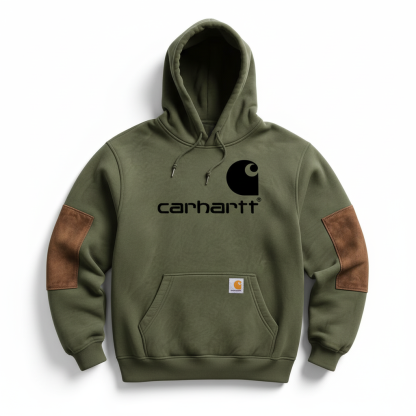 Men's Vintage Army Green Stitching Brown Suede Pocket Hoodie And Sweatpants Jogger Set-Unitsen