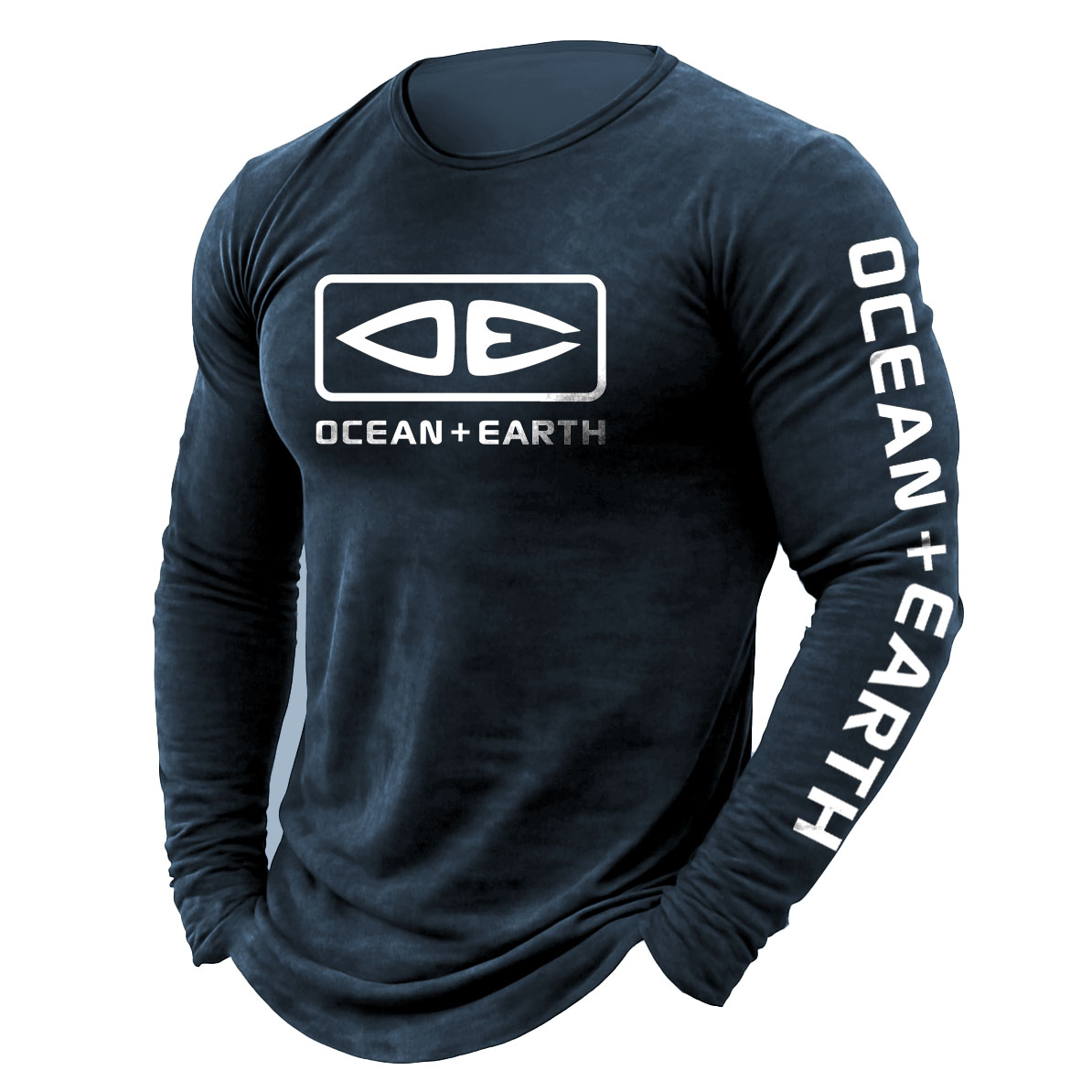 Men's Vintage Ocean Surfing Print Crewneck Long Sleeve T-Shirt-Unitsen