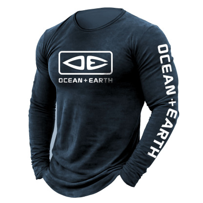 Men's Vintage Ocean Surfing Print Crewneck Long Sleeve T-Shirt-Unitsen