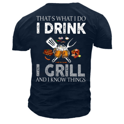 Men's That's What I Do I Drink I Grill Beer Print Cotton T-Shirt-Unitsen