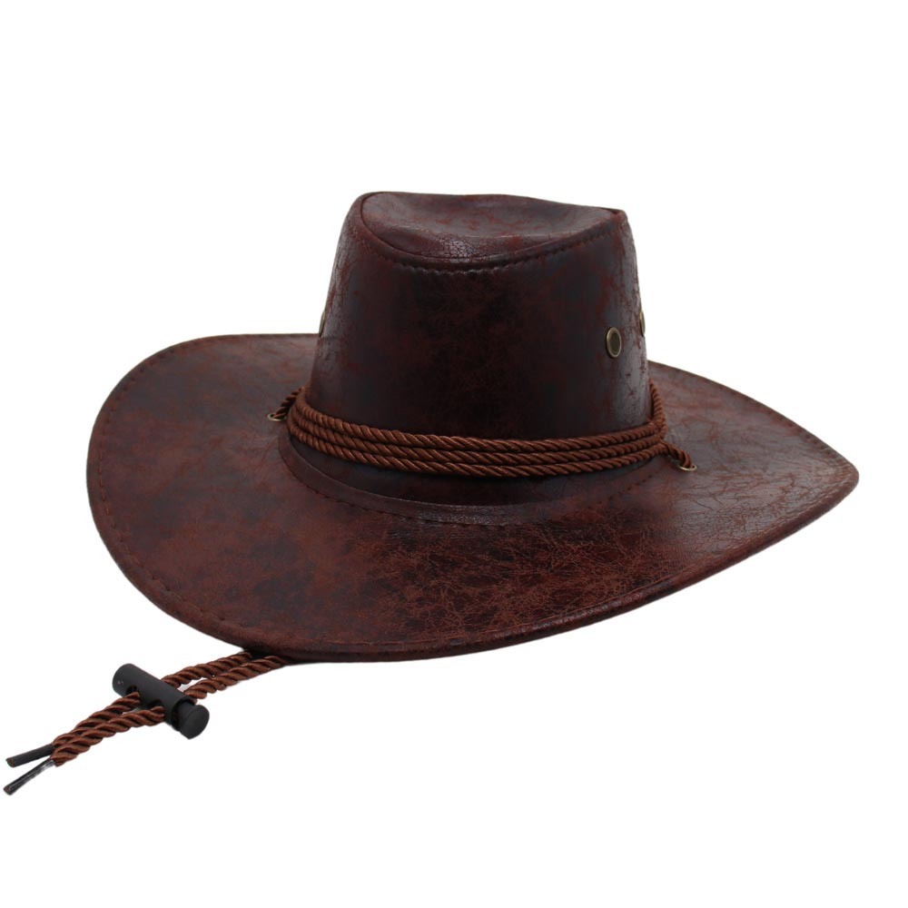 Unisex Western Cowboy Outdoor Visor Leather Hat-Unitsen