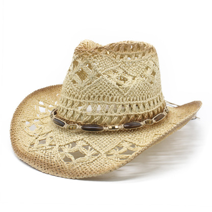 Western Outdoor Beach Retro Cowboy Straw Hat-Unitsen