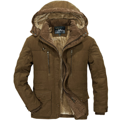 Men's Winter Mid-length Fleece Thickened Windproof Warm Hooded Down Jacket-Unitsen