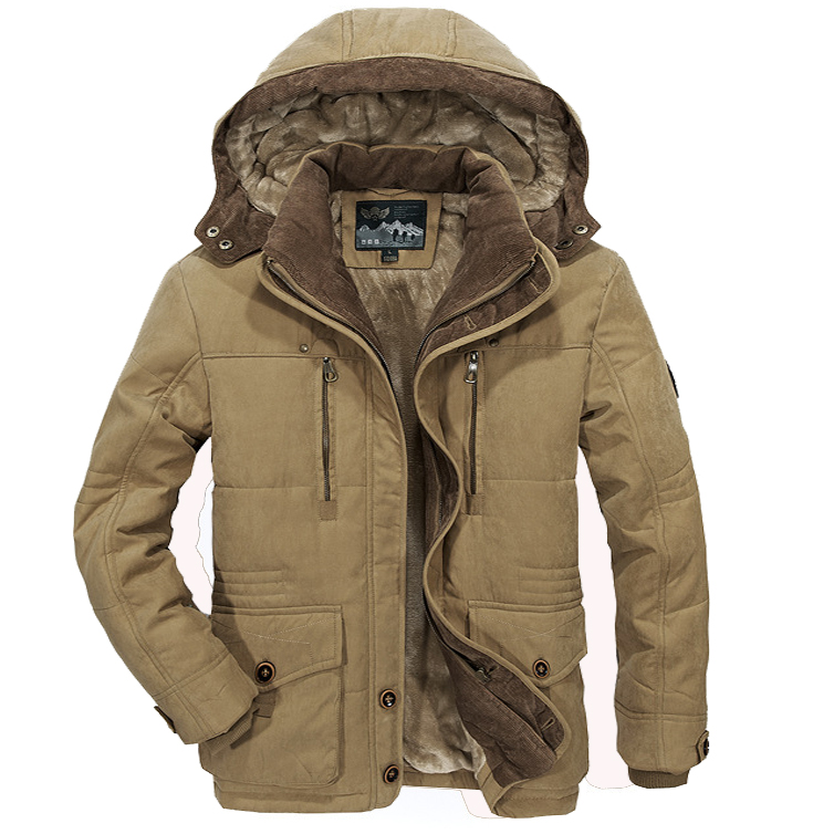 Men's Winter Mid-length Fleece Thickened Windproof Warm Hooded Down Jacket-Unitsen