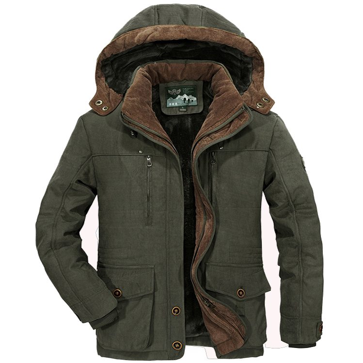 Men's Winter Mid-length Fleece Thickened Windproof Warm Hooded Down Jacket-Unitsen