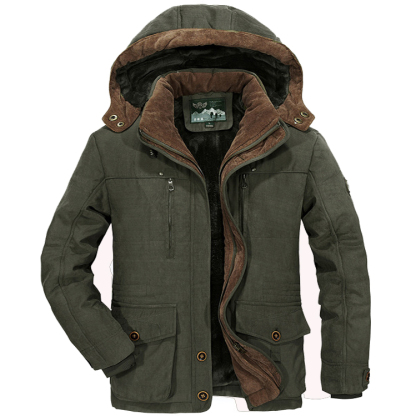 Men's Winter Mid-length Fleece Thickened Windproof Warm Hooded Down Jacket-Unitsen