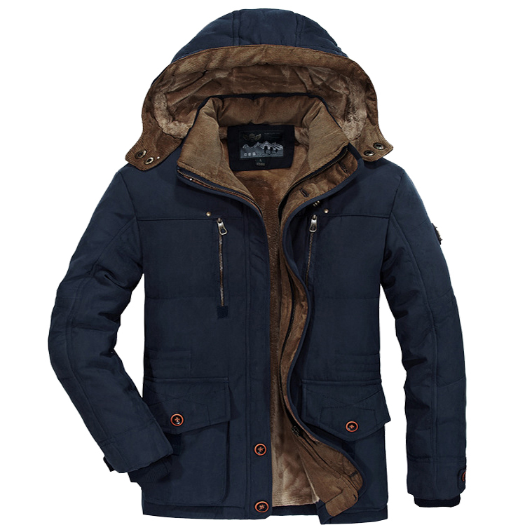 Men's Winter Mid-length Fleece Thickened Windproof Warm Hooded Down Jacket-Unitsen