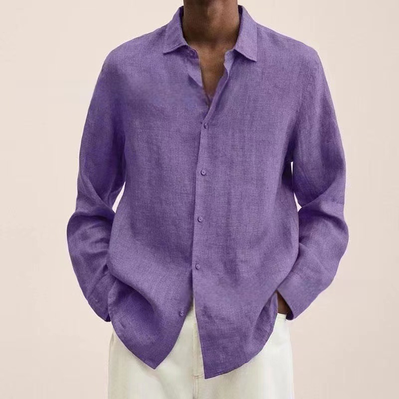 Men's Casual Long Sleeve Cotton Linen Shirt-Unitsen
