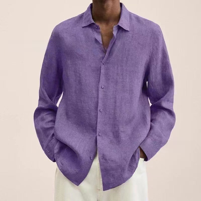 Men's Casual Long Sleeve Cotton Linen Shirt-Unitsen