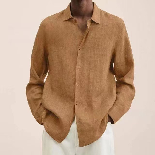 Men's Casual Long Sleeve Cotton Linen Shirt-Unitsen