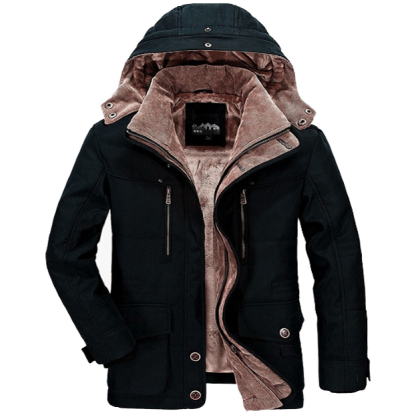 Men's Winter Mid-length Fleece Thickened Windproof Warm Hooded Down Jacket-Unitsen