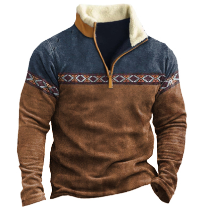 Men's Aztec Colorblock Zipper Stand Collar Sweatshirt-Unitsen