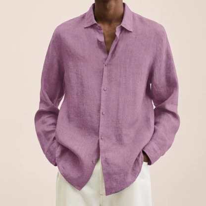 Men's Casual Long Sleeve Cotton Linen Shirt-Unitsen