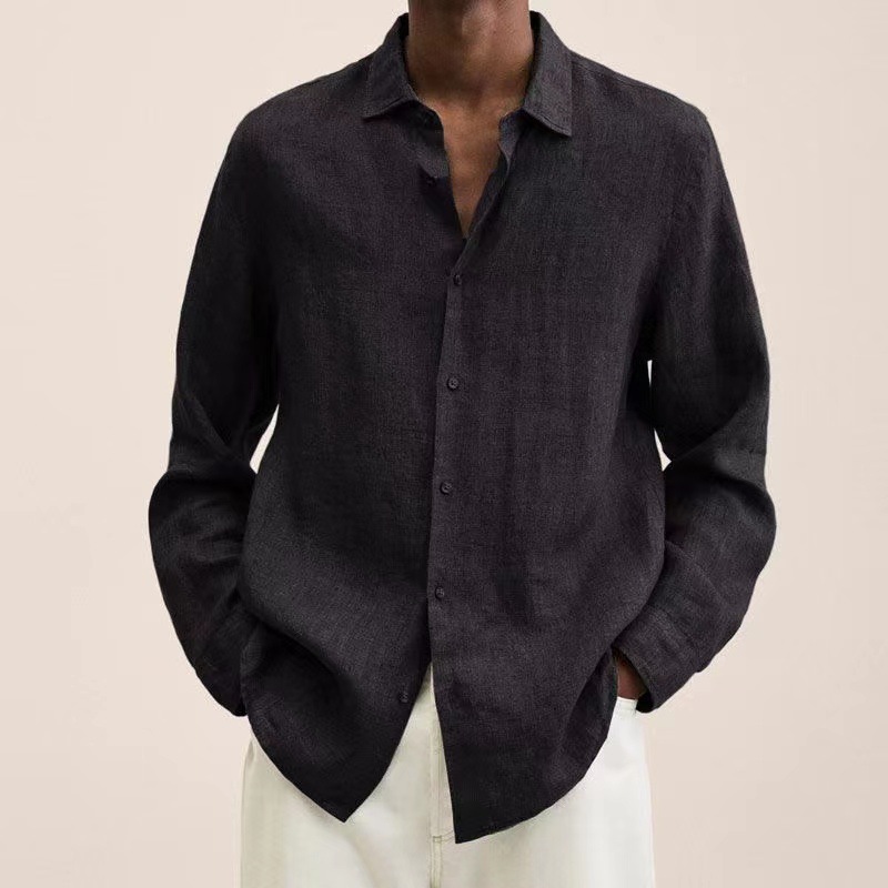 Men's Casual Long Sleeve Cotton Linen Shirt-Unitsen