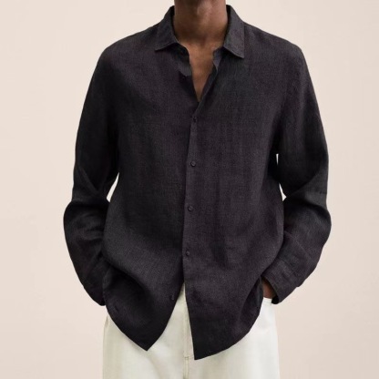 Men's Casual Long Sleeve Cotton Linen Shirt-Unitsen